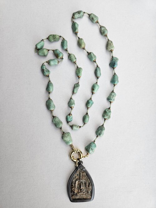 Buddha and Turquoise on silk necklace