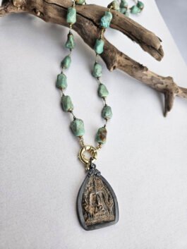Buddha and Turquoise on silk necklace