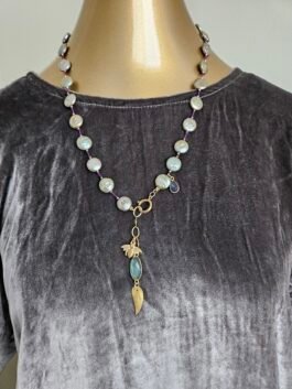 Coin Pearl, Kyanite & Labradorite Bee Necklace