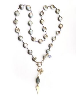 Coin Pearl, Kyanite & Labradorite Bee Necklace