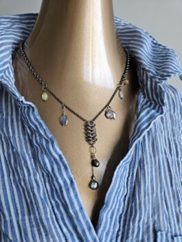 Opals, Pearl, Blue Topaz necklace