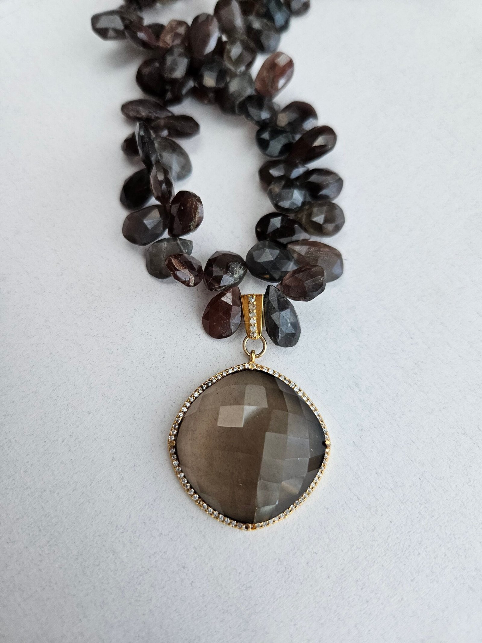 uartz Necklace – Chocolate Moonstone with White Topaz Accents