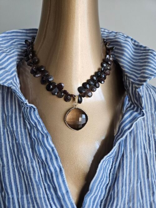 Handcrafted Smoky Quartz Necklace – Chocolate Moonstone with White Topaz Accents