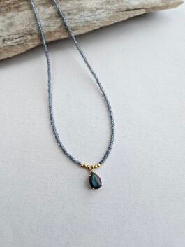 Handcrafted Labradorite Necklace – Gold Pyrite & Chinese Crystal Beaded Chain