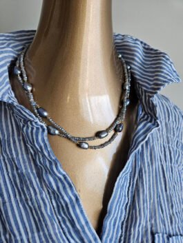 andcrafted Labradorite Necklace – Double Strand with Grey Freshwater Pearls