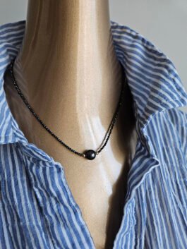 Handcrafted Tahitian Pearl Necklace – Black Spinel with Gold Rondelle Accents