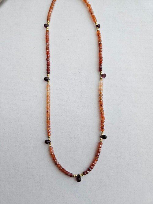 Handcrafted Carnelian Necklace – Rubylite Briolettes with Pyrite Accents