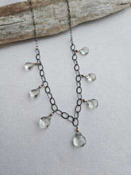Handcrafted Green Amethyst Necklace – Faceted Teardrop on Oxidized Sterling Silver Chain