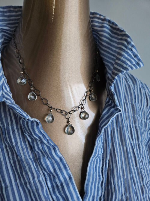 Handcrafted Green Amethyst Necklace – Faceted Teardrop on Oxidized Sterling Silver Chain