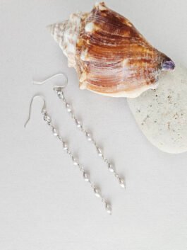 Freshwater Pearl Linear Drop Earrings with CZ