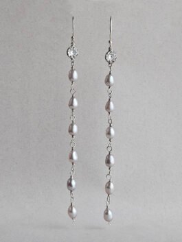 Freshwater Pearl Linear Drop Earrings with CZ