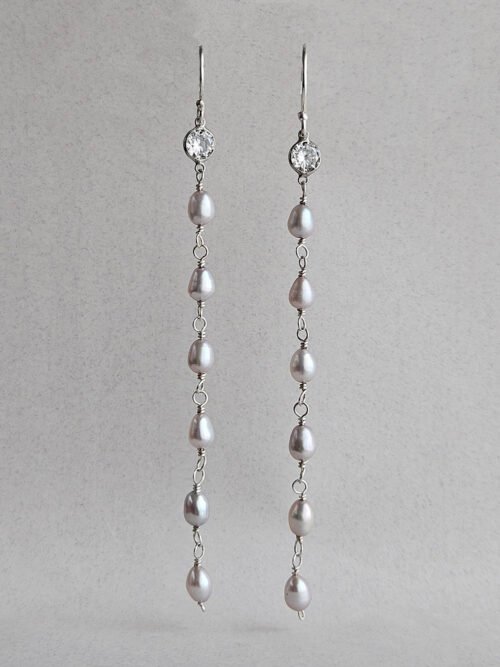 Freshwater Pearl Linear Drop Earrings with CZ