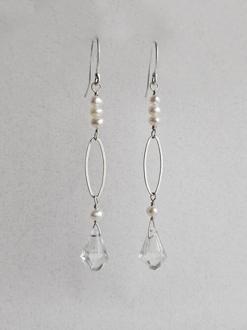 White Topaz Briolette and Freshwater Pearl Earrings