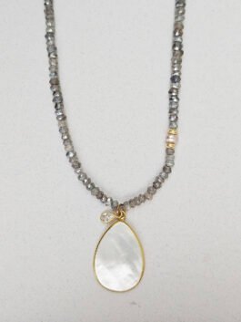 Mother of Pearl Drop Necklace with Labradorite