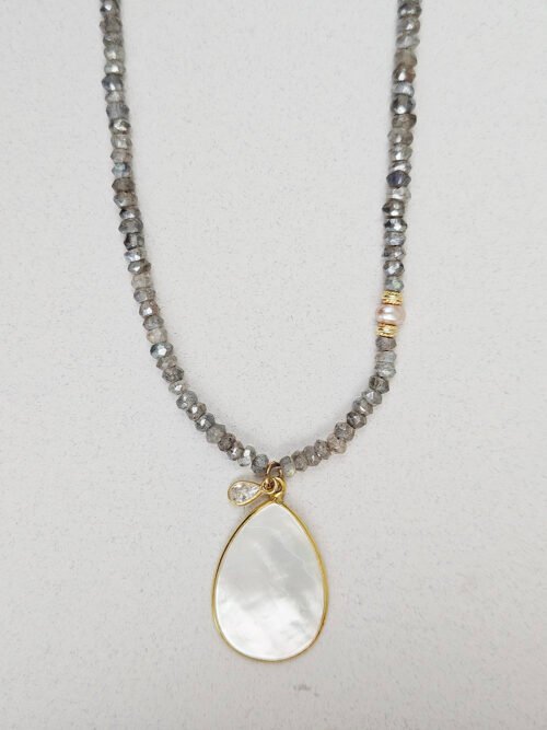 Mother of Pearl Drop Necklace with Labradorite