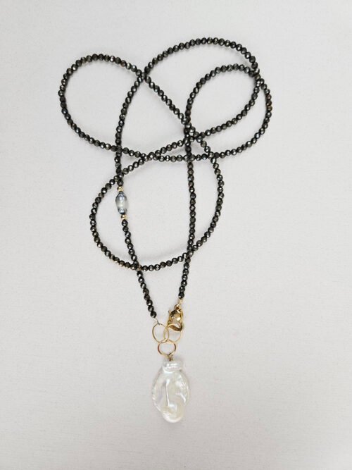 White Baroque Pearl Pyrite Necklace