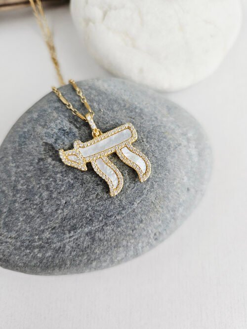 Mother of pearl Ohm pendant  with pavé CZ