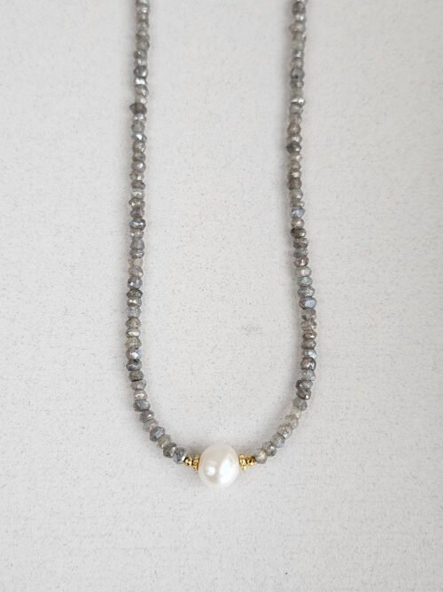 White Freshwater Pearl and Labradorite necklace