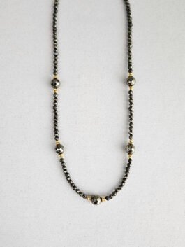 Pyrite Beaded Station Necklace with Vermeil Daisies