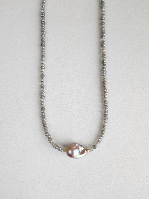 Pink Luster Baroque Pearl Necklace with Labradorite