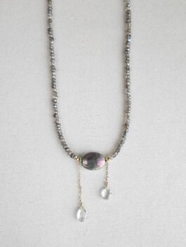 Mystique Labradorite Oval Pendant Necklace with White Topaz