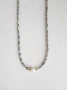 White Freshwater Pearl and Labradorite Necklace