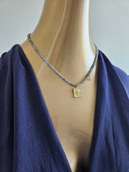 Fleur-de-Lis Gold Pendant Necklace with Labradorite