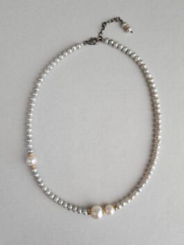 White Freshwater Pearl Necklace with Gold Spacers