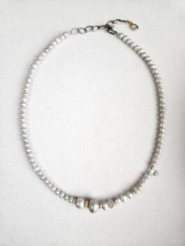 White Freshwater Pearl Necklace with Blue Topaz Accent