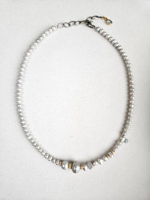 White Freshwater Pearl Necklace with Blue Topaz Accent