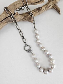 Freshwater Pearl Necklace with Diamond Clasp
