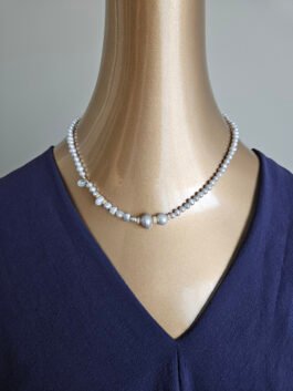 White Freshwater Pearl Necklace with Blue Topaz Accent