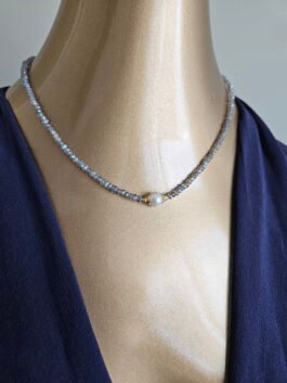 White Freshwater Pearl and Labradorite Necklace