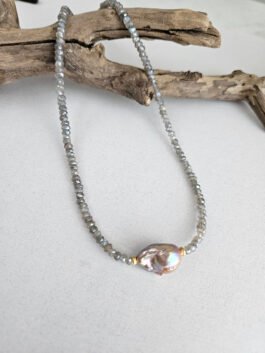 Pink Luster Baroque Pearl Necklace with Labradorite