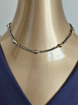 Pyrite Beaded Station Necklace with Vermeil Daisies
