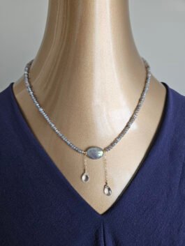 Mystique Labradorite Oval Pendant Necklace with White Topaz