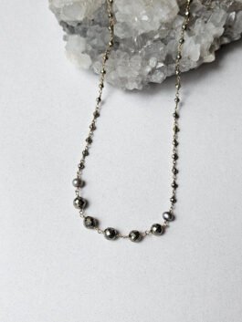 Wire-Wrapped Faceted Pyrite Necklace N 4341