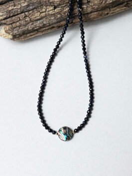Abalone Coin Navy Quartz Necklace N 4340