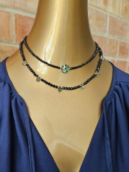 Abalone Coin Navy Quartz Necklace N 4340