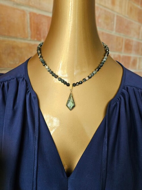 Faceted Labradorite Tourmaline Necklace with Diamond-Studded Avaasi Bail