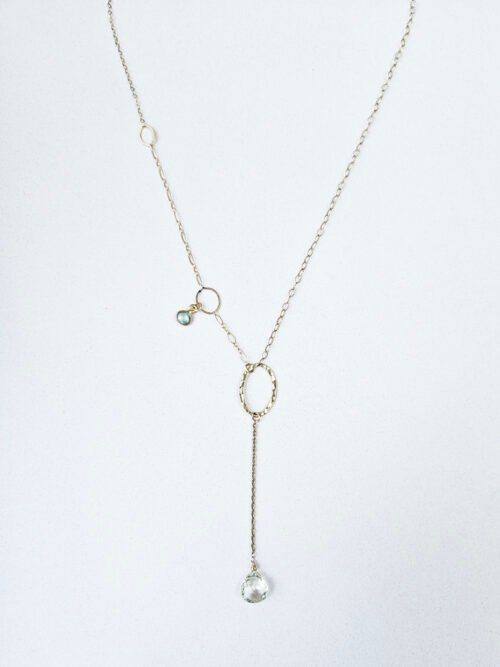 Green Amethyst Blue Topaz Y Necklace 14k Gold Filled