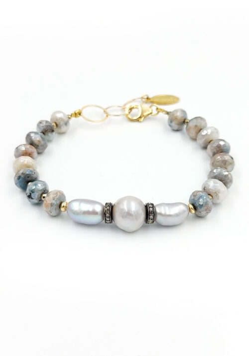 Pearls, Silverlite and diamonds bracelet BR 1168