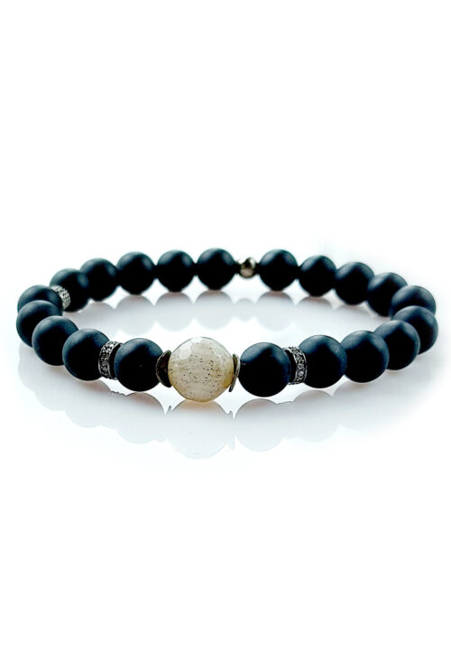 Black Onyx Bracelet with Labradorite and Diamonds – BR 1121