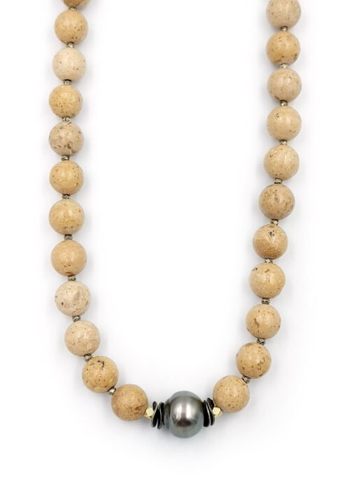 Tahitian Pearl, Jasper beads necklace – N 2462