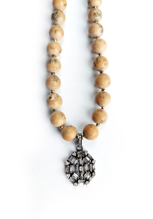 Baguette Diamond Pendant, Jasper beads necklace – N 2575