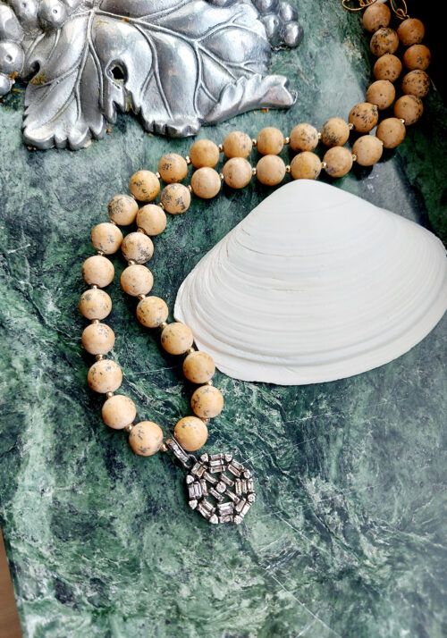 Baguette Diamond Pendant, Jasper beads necklace – N 2575