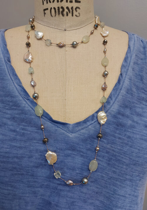 Semiprecious gemstones and pearls on silk N 2592