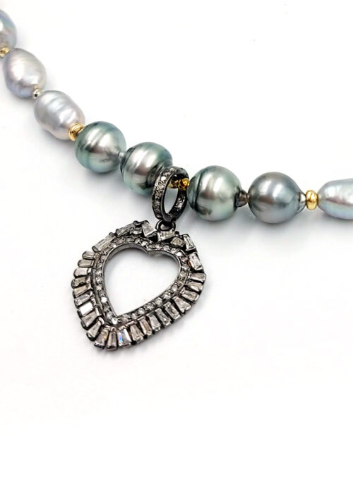 Baguette Diamonds Heart, Tahitian Pearls and Silverlite – N 2597
