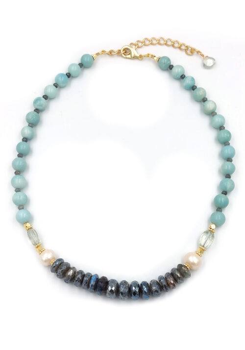 Labradorite, Pearls, Jade necklace – N 2683