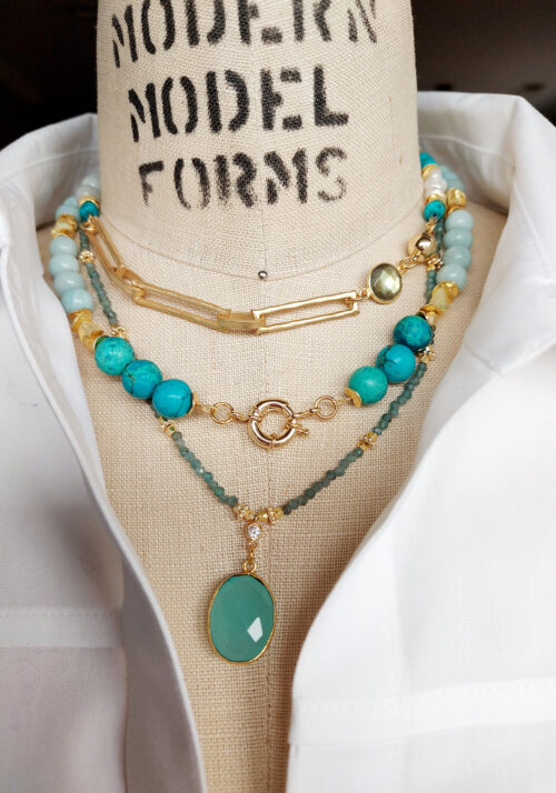 Blue Howlite, Jade and Opals necklace – N 2717